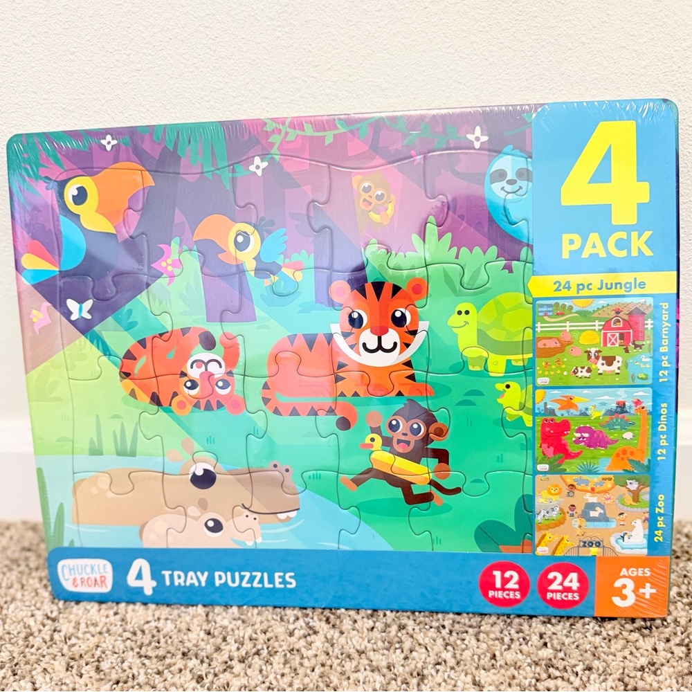 NEW Chuckle and Roar Jungle Animal Puzzle Set of 4 (2-12 piece and 2-24 piece)